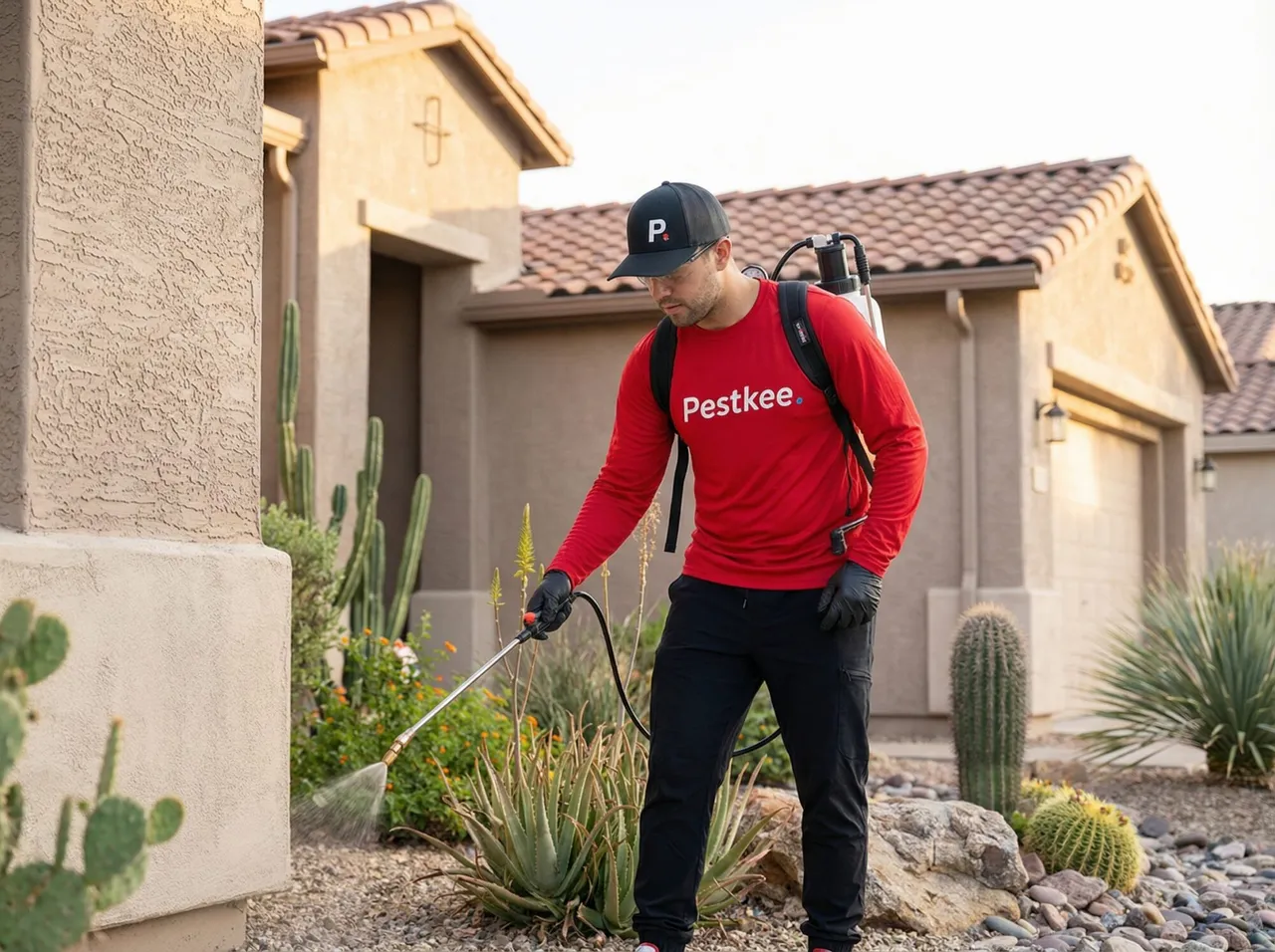 Pestkee technician treating a home